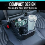 Universal Car Floor Center Console with Dual Cup Holders, Portable Center Console Storage Organizer, Vehicle Organizer for SUV, Truck, Van, Car, Recycled Plastic, Made in USA (Black)