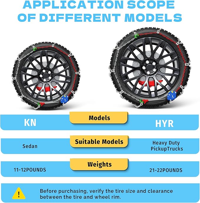 K-Musculo Snow Chains for Car Tires, Portable Reusable Universal Emergency Tire Traction Chain for Passenger Car, Auto Fixing