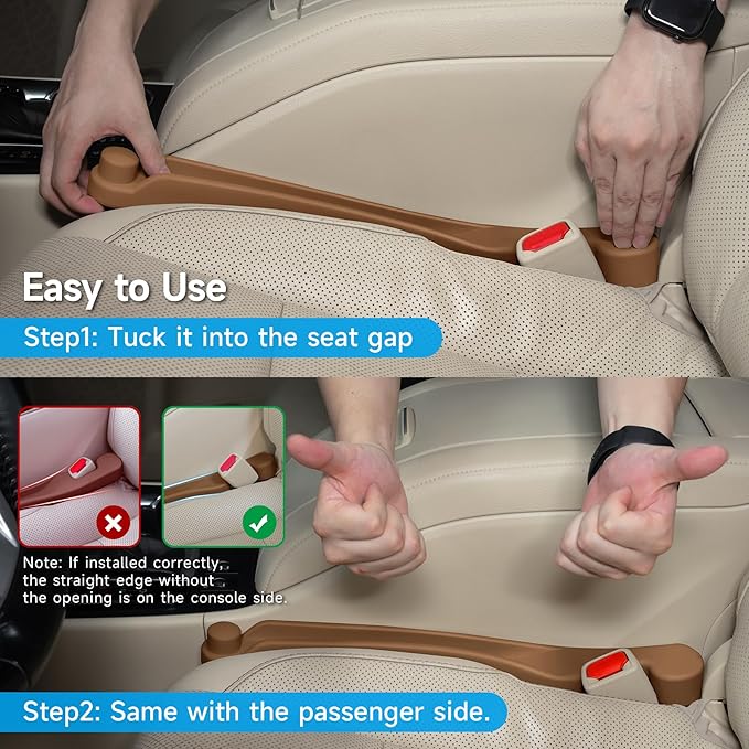 Car Seat Gap Filler Set of 2, 3IN1 Seat Side Gap Filler Plug with Storage Slot & Hook Function, Soft Foam Universal Fit Car SUV Truck Fill Gap Between Seats Console Organizer（Standard Saddle Brown）