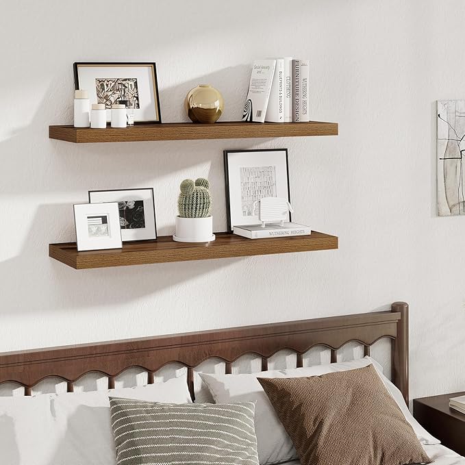 Fun Memories 12 Deep Floating Shelves, 40W x 12D Floating Shelves for Wall Set of 2, Extra Deeper Hanging Wood Shelves for Wa