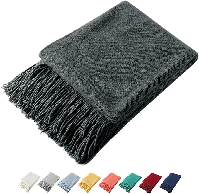 Homiest Decorative Knitted Throw Blanket With Fringe, Lightweight Acrylic Knit, Soft & Cozy Tassel for Couch Sofa Bed (Charco