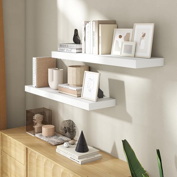 36 Inch Floating Shelves for Wall, 8 Inch Deep Floating Shelf for Storage & Display, Rustic Wall Mounted Shelf with Invisible