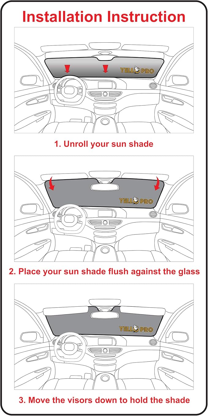 YelloPro Custom Fit Reflective Front Windshield Sunshade for 2004 2005 2006 2007 2008 2009 2010 Toyota Sienna Minivan, Sun Protection UV Reflector Accessories [Made in USA]