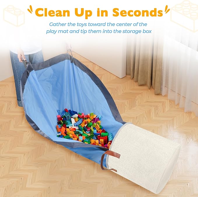 SAM AND MABEL XXL Toy Storage Organizer with Play Mat – 15" x 15" x 16" Storage Bin for Kids' Playroom, Foldable Nursery Fabr