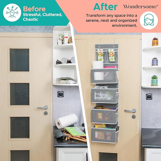 Wondersome Over the Door Organizer - Clear Mesh Window Hanging Storage Rack - Closet/Wall Organization for Bedroom, Bathroom,