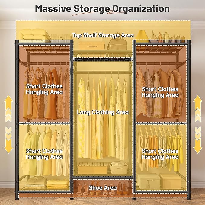 Raybee Clothes Rack with Cover,Portable Closet Heavy Duty,Metal Clothing Racks for Hanging Clothes Adjustable for Bedroom 66.