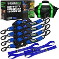 Rhino USA Retractable Ratchet Straps (4-Pack) - 2 Inch x 10 Feet (3,033lb Break Strength) - Heavy Duty Auto Self Retracting Tie Down Straps for Truck, Cargo Trailer, Motorcycle, Rad & More - Blue