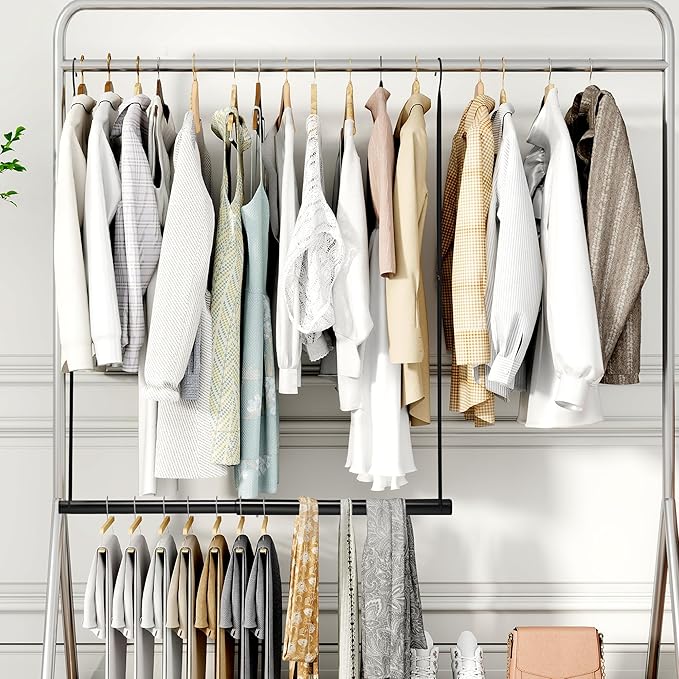 STORAGE MANIAC Hanging Closet Rod, Adjustable Width and Height Closet Hanging Organizer, Space-Saving Clothes Hanging Bar, Cl