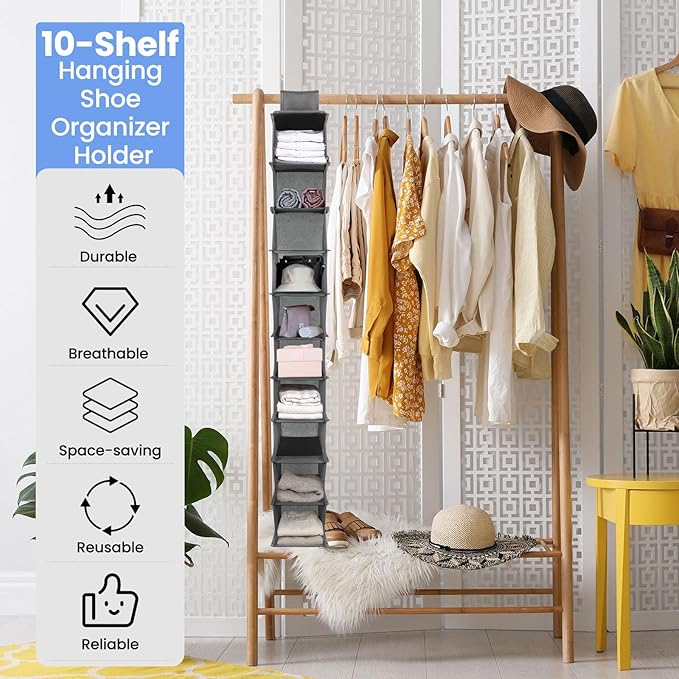 Kenning 4 Pack Hanging Shoe Shelves 10 Shelf Hanging Shoe Organizer Holder for Hats Purses Handbags Closet Space Saving