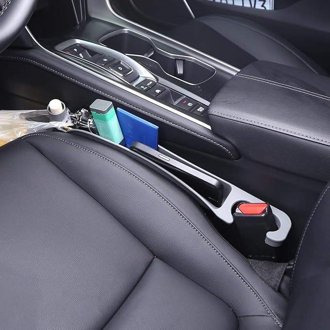 Supin Car Seat Gap Filler Set of 2, Multifunctional Seat Side Gap Filler with Organizer & Hook Function& 2 Storage for Stabilizing Phone,Keys Wallet, Fill The Gap Between Seat & Console (Gary)