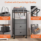 Modanais Baby Diaper Caddy Organizer Cart with Drawers - 3In1 Rolling Storage Cart with Wheels, Removable Diaper Caddy, Detac