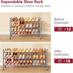 Tajsoon Expandable Shoe Rack for Closet 3 Tier, 28“-41“Adjustable & Stackable Shoe Shelf Storage, Metal Shoe Rack Organizer f