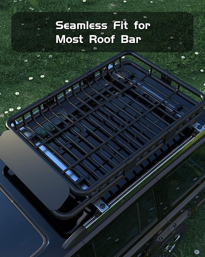 DEXSO 51" x 36" Universal Roof Rack Carrier Basket, 200 Lbs Capacity Roof Cargo Basket with Extension Luggage Holder Basket Heavy Duty for SUVs, Trucks, Vehicles