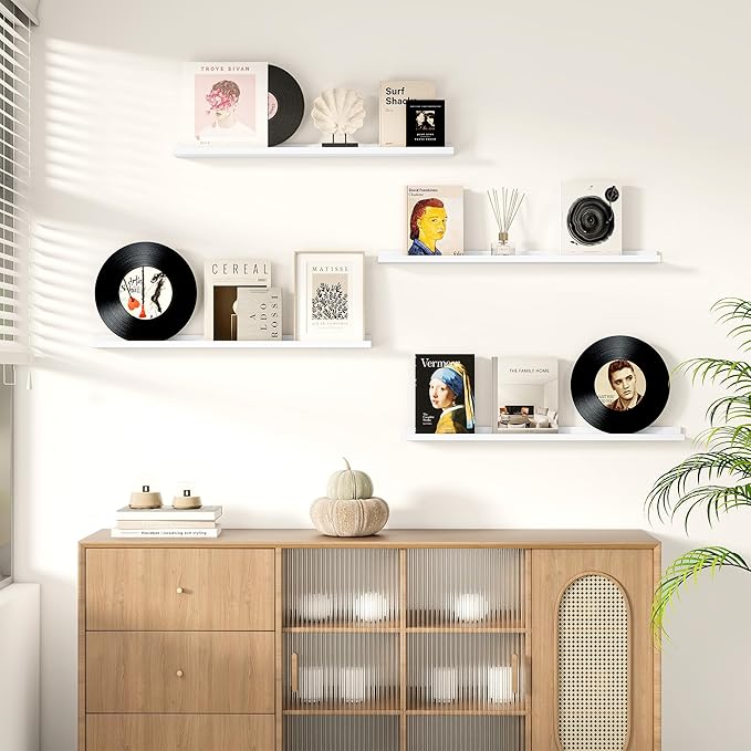 Fun Memories Picture Ledge Shelf for Wall, Floating Shelves Set of 4, 36 Inch Long Nursery Book Shelves for Toys Storage, Kid