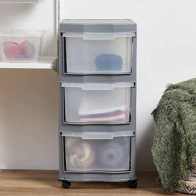 Life Story Classic 3 Shelf Storage Organizer Plastic Drawers, Gray (2 Pack)