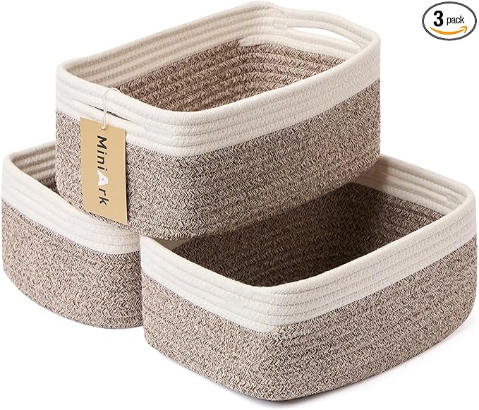 MiniArk Small Storage Baskets for Organizing | Closet Organizer Bins | Shelf Toy Basket | Woven Rope Baskets | Cube Decorativ