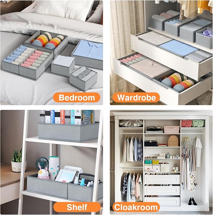 DIMJ Drawer Organizer Clothes, 15 Pack Underwear Organizer, Foldable Closet Bins, Sock Organizer Bra Cube, Fabric Dresser Box