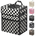 Capolo Car Trash Can with Lid, Leakproof Car Trash Bag Hanging Waterproof Automotive Garbage Can with Storage Pockets Mini Vehicle Trash Bin for Back/Front Seat(Black Checkerboard,2.5 Gallon)