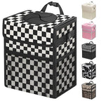 Capolo Car Trash Can with Lid, Leakproof Car Trash Bag Hanging Waterproof Automotive Garbage Can with Storage Pockets Mini Vehicle Trash Bin for Back/Front Seat(Black Checkerboard,2.5 Gallon)