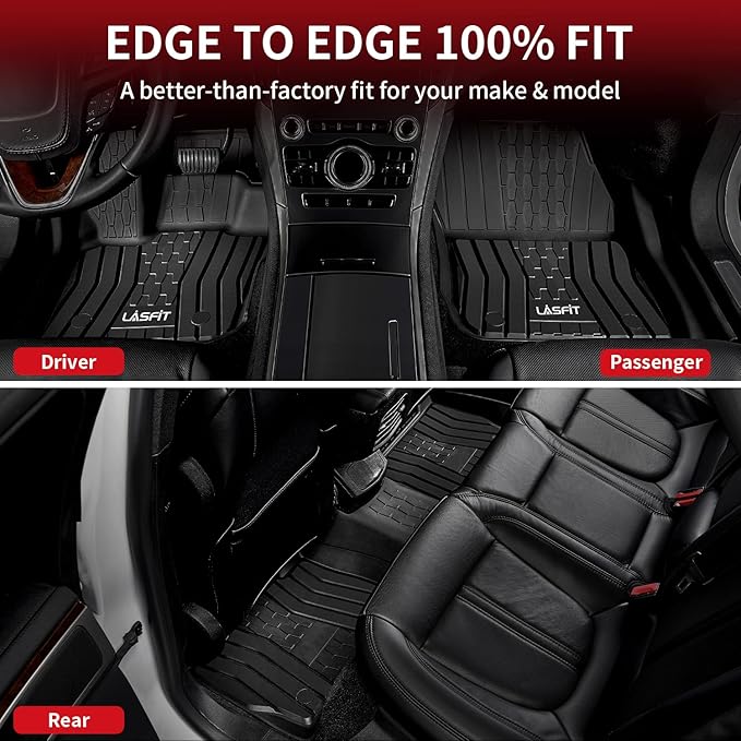 LASFIT Floor Mats Fit for Ford Fusion 2020-2017 (Include Hybrid)/ for Lincoln MKZ 2020-2017 All Weather Protection TPE Custom Fit 2020 2019 2018 2017 Floor Liners Accessories, 1st & 2nd Rows, Black