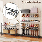Shoe Rack, 3 Tier Metal Shoe Shelf Organizer for Entryway, Floor, Stackable & Height-Adjustable, Black