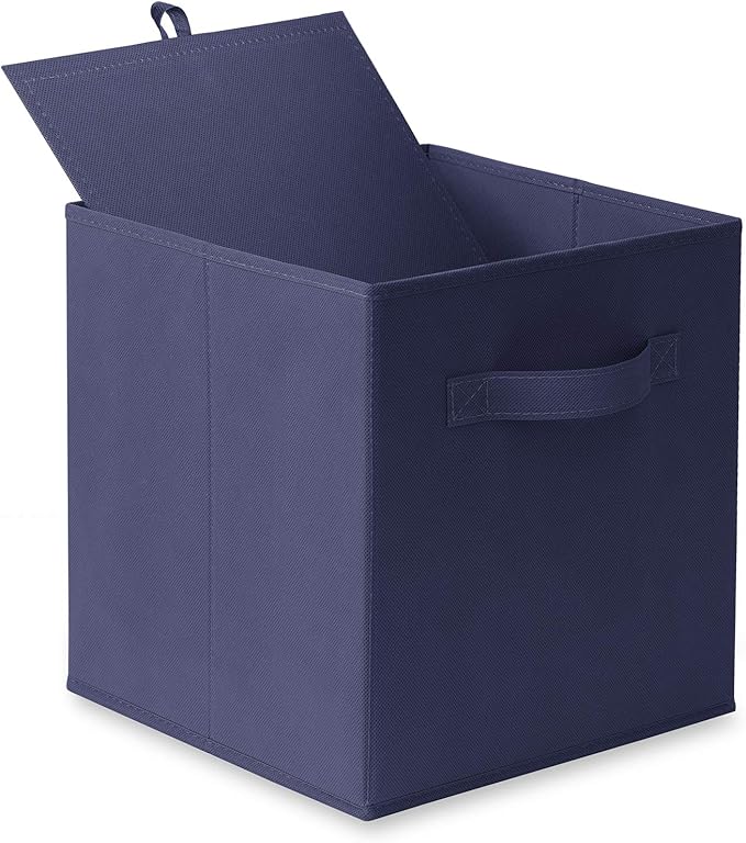 Casafield Set of 6 Collapsible Fabric Cube Storage Bins, Navy Blue - 11" Foldable Cloth Baskets for Shelves, Cubby Organizers