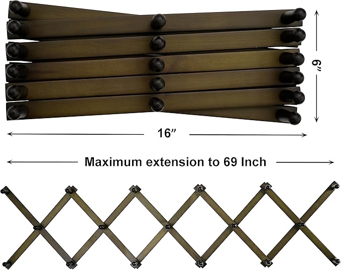 SKOLOO Hat Rack for Wall with 17 Hooks, Solid Wooden, Modern, Expandable Coat Rack Wall Mount for Coats, Hats, Bags, Baseball