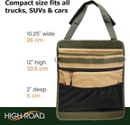 High Road Cairn Front Seat Car Trash Bag with Storage Pockets and Hanging Attachments, Waxed Nylon with Faux Leather Trim