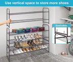 KEETDY 2-Tier Long Shoe Rack for Closet Entryway Shoe Organizer for 18 Pairs Sneakers, Metal Stackable Shoe Storage Shelf wit