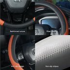 LABBYWAY Car Steering Wheel Cover, Leather, Universal 15 Inch Fit, Anti-Slip & Odor-Free,Brown