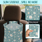 Car Garbage Bag Beautiful Blue Blooming Flowers Drawstring Car Trash Bag Hanging for Back Seat with Adjustable Buckle Canvas Vehicle Trash Can Easy-to-Install