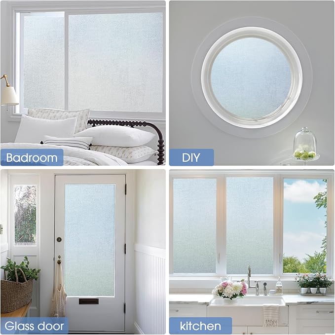 SUNBABY Window Privacy Film Frosted Glass Windows Clings Heat Blocking Windows Film Decorative Bathroom Door Windows Coverings Frosting Day and Night Privacy Film Home Window Tint,35.4x157.5IN
