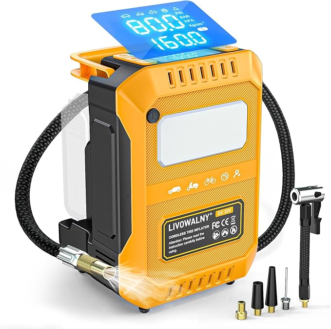 5X Faster Tire Inflator Portable Air Compressor, 160PSI Cordless Air Pump Compatible with Dewalt 20V Battery with Digital Pressure Gauge, LED Light, Deflator & Auto Shut-Off for Car, Motorcycle, Truck