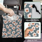 Groovy Flowers Car Garbage Bag,Daisy Waterproof Small Car Trash Bag Hanging Back of Seat,Drawstring Hanging Car Trash Bag with Adjustable Buckle for Car Accessories