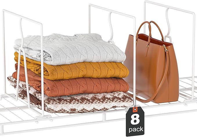 Wire Shelf Dividers for Closet: Tall 8 Pack 12-Inch Deep Adjustable Organizer for Shelves,Metal Rack Separator for Clothes, P