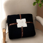 Chunky Cable Knit Throw Blanket Lightweight Black 100% Organic Cotton Blanket for Sofa Couch Bed Baby Nursery, Rustic Shabby 