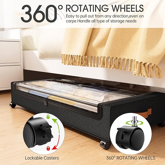 Yecaye Under Bed Storage with Wheels 2Pack, 70L Larger Capacity Under Bed Storage Containers, Underbed Shoe Storage Organizer