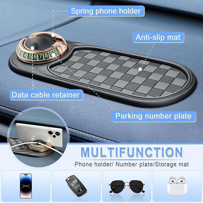 LivTee Multifunction Car Anti-Slip Mat, 360° Rotatable Multifunctional Car Dashboard Mobile Phone Holder with Temporary Parki