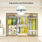 Ulif E1 Heavy Duty Closet Garment Rack, 6 Tiers Adjustable Metal Freestanding Expandable Clothing Storage with 4 Hanger Rods,