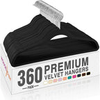 HOUSE DAY Black Velvet Hangers 360 Pack, Premium Non-Slip Felt Clothes Hangers, Sturdy Black Hanger Heavy Duty Durable for Co