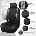 CAR PASS Memory Foam Mesh Bling Diamond Car Seat Cover 2 Front Seat Breathable Soft Sponge Universal Shining Glitter Sparkly Crystal Fit Armrest Automotive Truck SUV Cute Women Girl, Silver Rhinestone