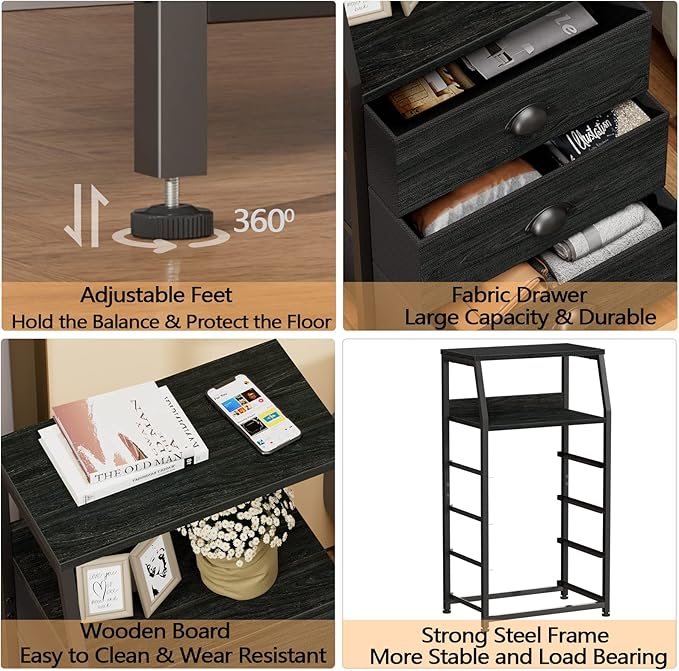 Furnulem Tall 4 Drawers Dresser, Vertical Storage Tower Black Dresser for Bedroom, Hallway, Entryway, Nursery, Closet Organiz