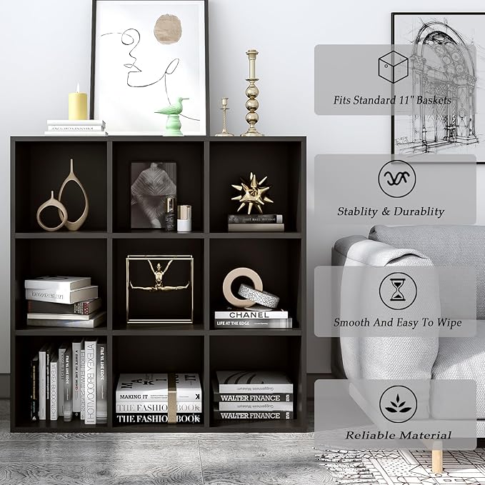 OSCHF 9-Cube Storage Shelf Bookcase - Wooden 3-Tier Free Standing Open Bookshelf for Home and Office, Organizer Cabinet in Bl