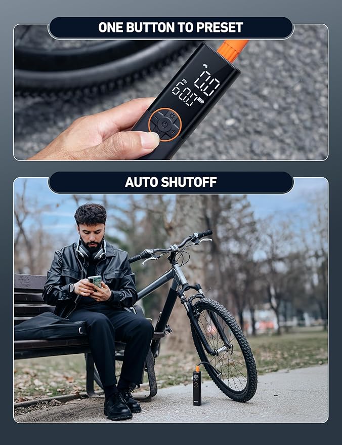 AstroAI L8 Electric Bike Pump, Portable Bicycle Tire Inflator with Pressure Gauge and Auto Shut-Off, 150 PSI Powerful Motor Mini Air Pump for Road, Mountain & E-Bike with Presta and Schrader Valves