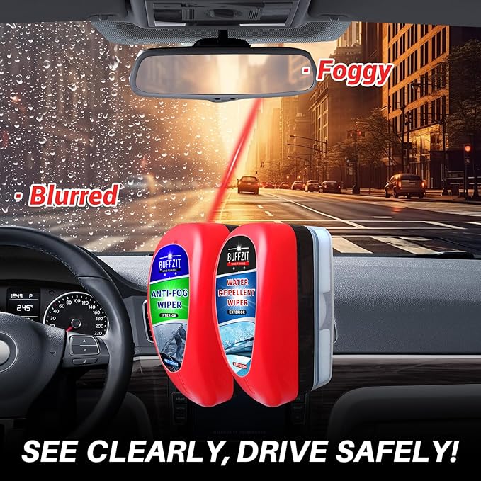 Car Water Repellent & Anti-Fog for Windshield – Quick Interior & Exterior Glass Treatment Bundle, Rain Repellent & Antifoggin