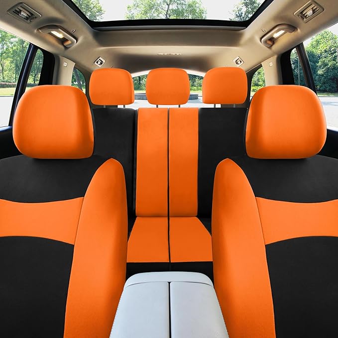 FH Group Full Set Cloth Car Seat Covers , Universal Fit combo, Low Back Front Seat Covers, Airbag Compatible, Split Bench Rea
