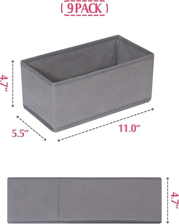 DIOMMELL 9 Pack Foldable Cloth Storage Box Closet Dresser Drawer Organizer Fabric Baskets Bins Containers Divider for Clothes