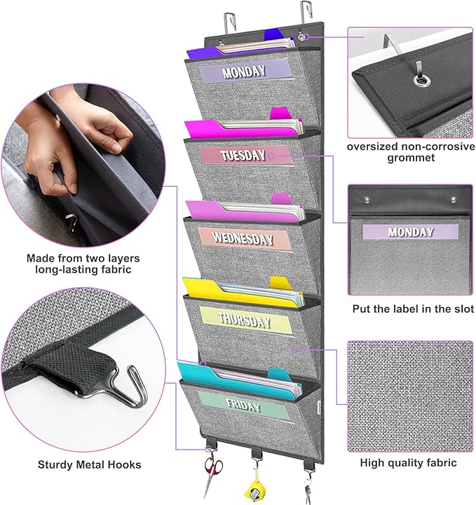 homyfort Over the Door hanging File Organizer, Weekly Hanging File Folders, Wall Organizers and Storage for Mail, Magazine, N