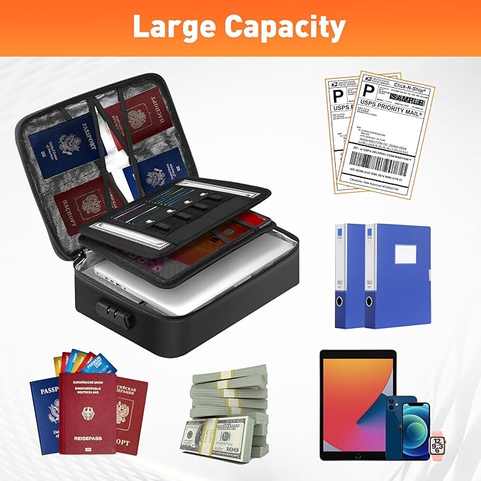 5200°F Fireproof Document Bag with Lock - Mondoshop Heat-Insulated Fireproof Document Box, Important Document Organizer, Port