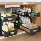 2 Packs 21IN Depth Under Sink Organizer, 2-Tier Pull Out Cabinet Organizer With Smooth Circular Rail, Large Capacity Metal Me